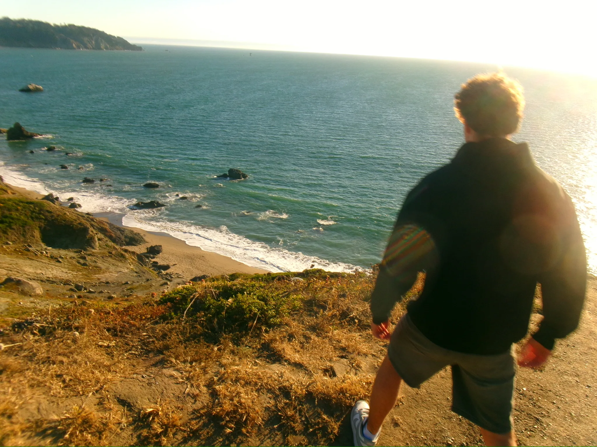 Looking out over a California coast at sunset